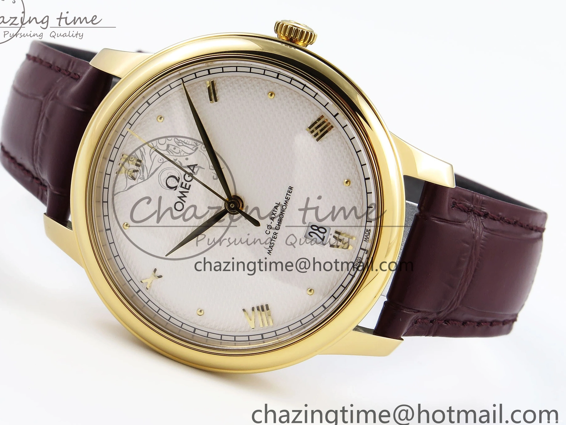 0202 De Ville Date YG MKF 1:1 Best Edition White Textured Dial Roman Marker on Brown Leather Strap A Refined 7756
